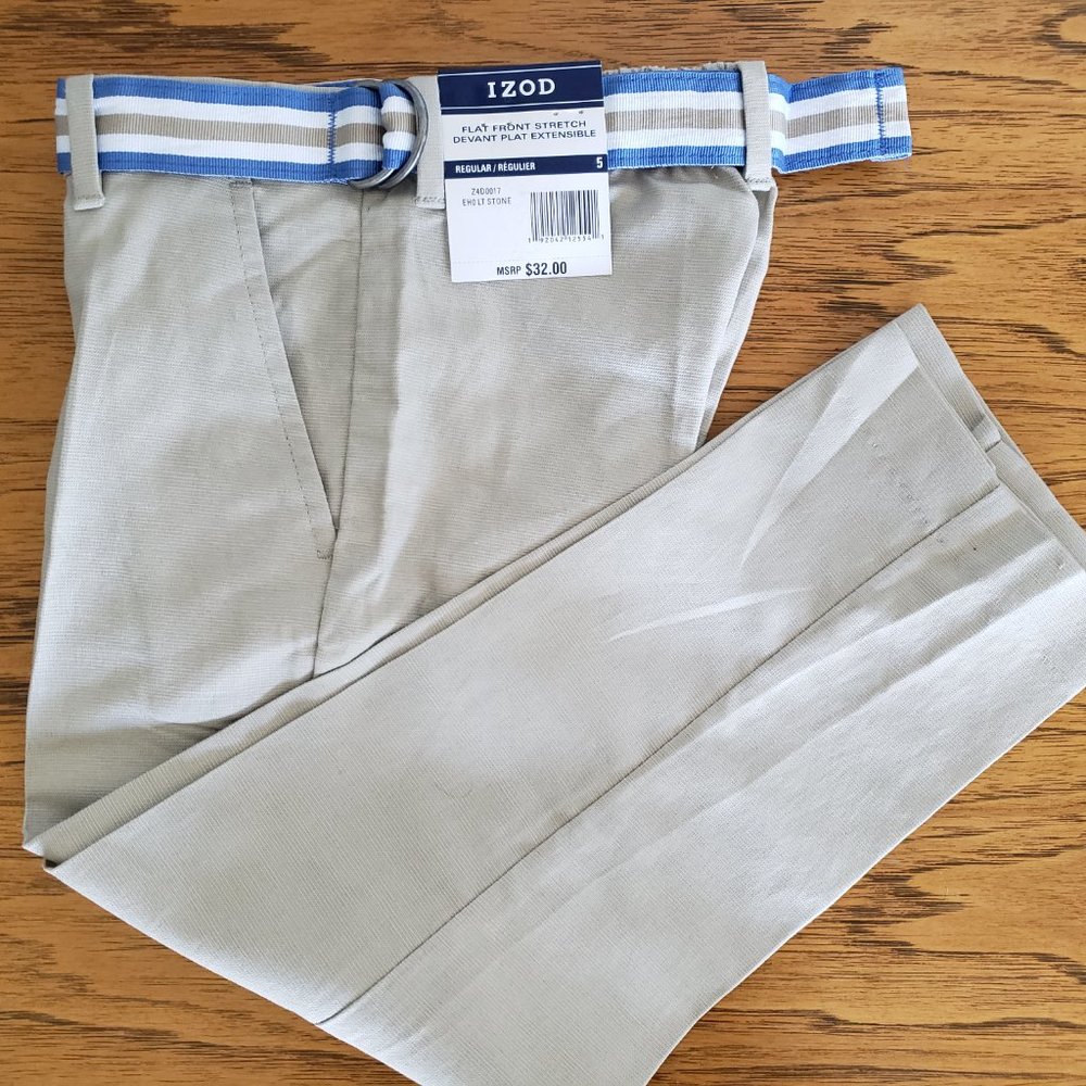 Boy's Izod Flat Front Stretch Pants with Belt